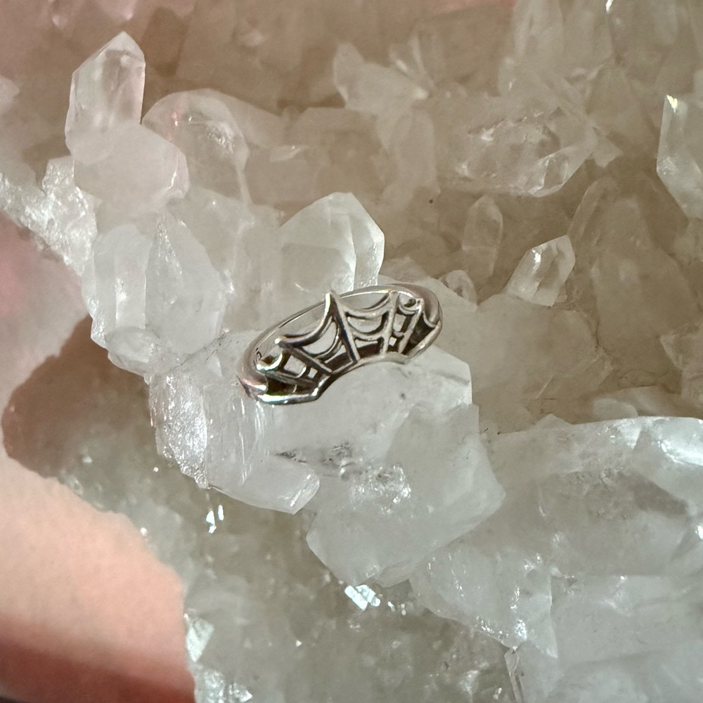 Margaret Cross Modern Mourning Arched Web Ring Sterling Silver